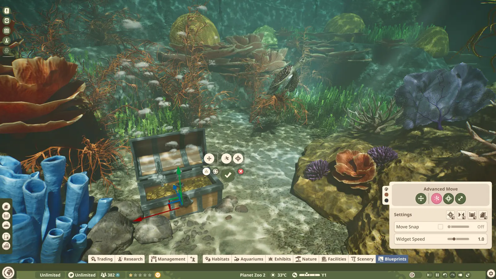 Planet Zoo 2 corner aquarium tank with coral and reef fish