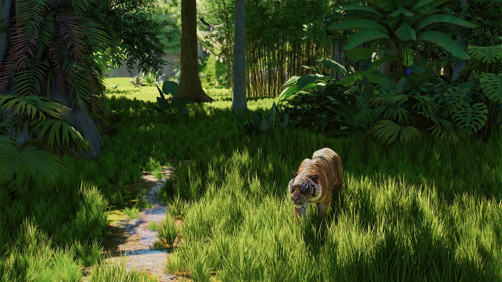 Planet Zoo 2 animals beside a guest path in a finished habitat